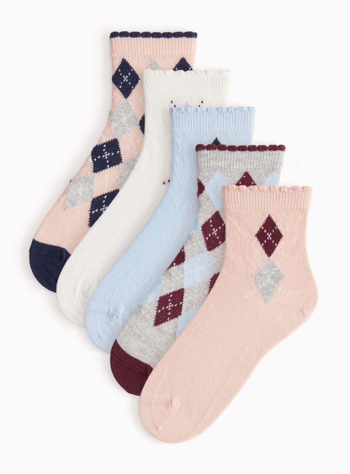 Argyle Pastel Ankle Socks 5 Pack 9-12 Infant - Image 1 thumbnail